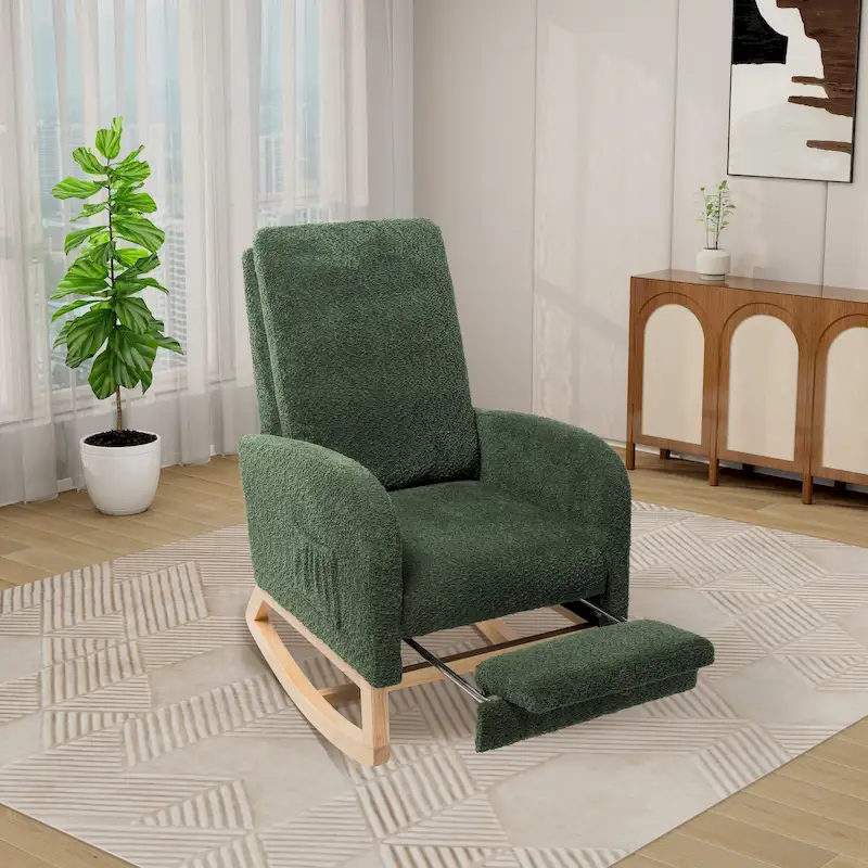 Ergonomic High Back Rocking Chair with Adjustable Footrest