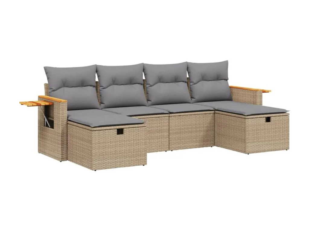 Habitarluz Juego de sofás jardín con cojines beige mezcla 6 pzas ratán PE UEEP69731
