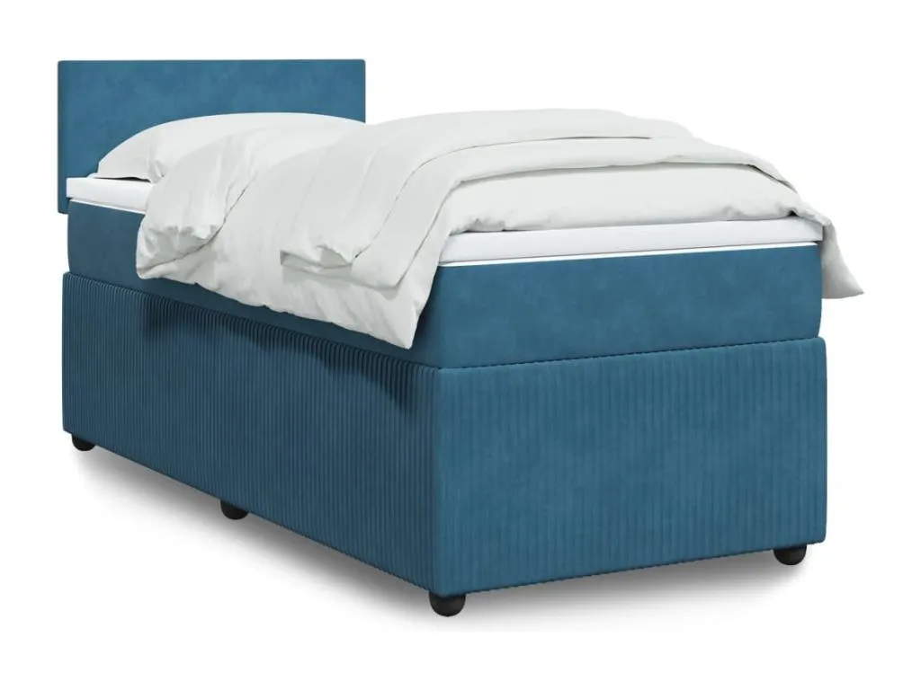 Cama box spring con colchón terciopelo azul 90x190 cm qsx3519918