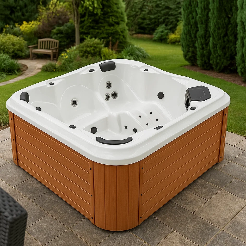 Spa de hidromasaje de 3 plazas blanco y madera con cubierta,21 chorros,Ancho 200 x Prof, 160 x Alt, 78 cm - MZjZLNl113kN