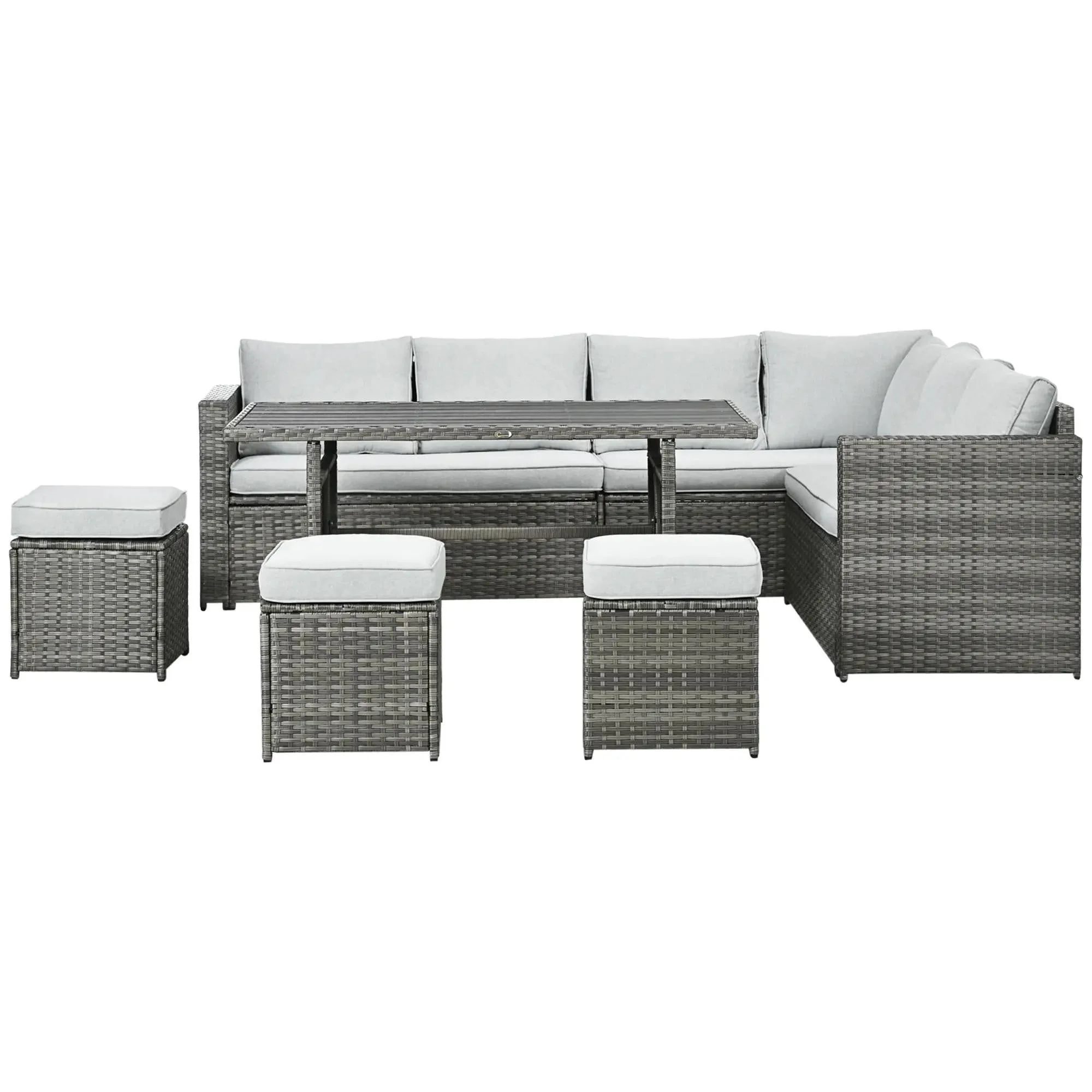 Resenkos Wicker Outdoor Patio Furniture Set, L-Shaped 7 Pieces Outdoor Dining Sectional Sofa, Gray - Image 2