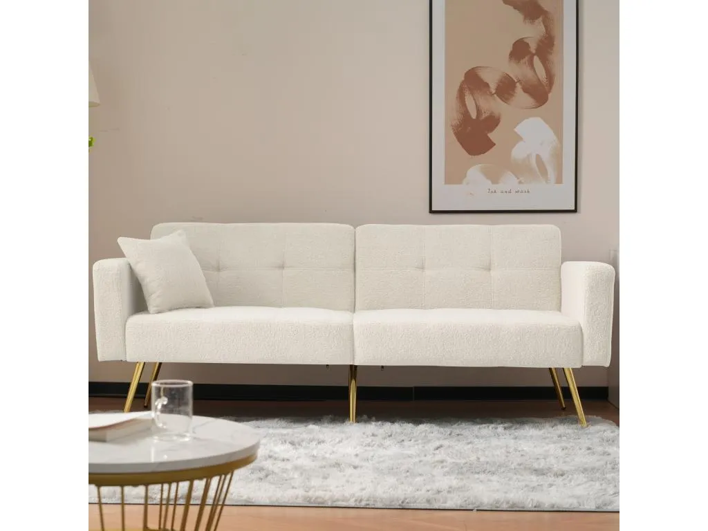 Sofá cama convertible de 2 plazas en tejido Patriciabaezcasa - 175x64x72 cm - Patas de Patriciabaezcasa dorado - Blanco