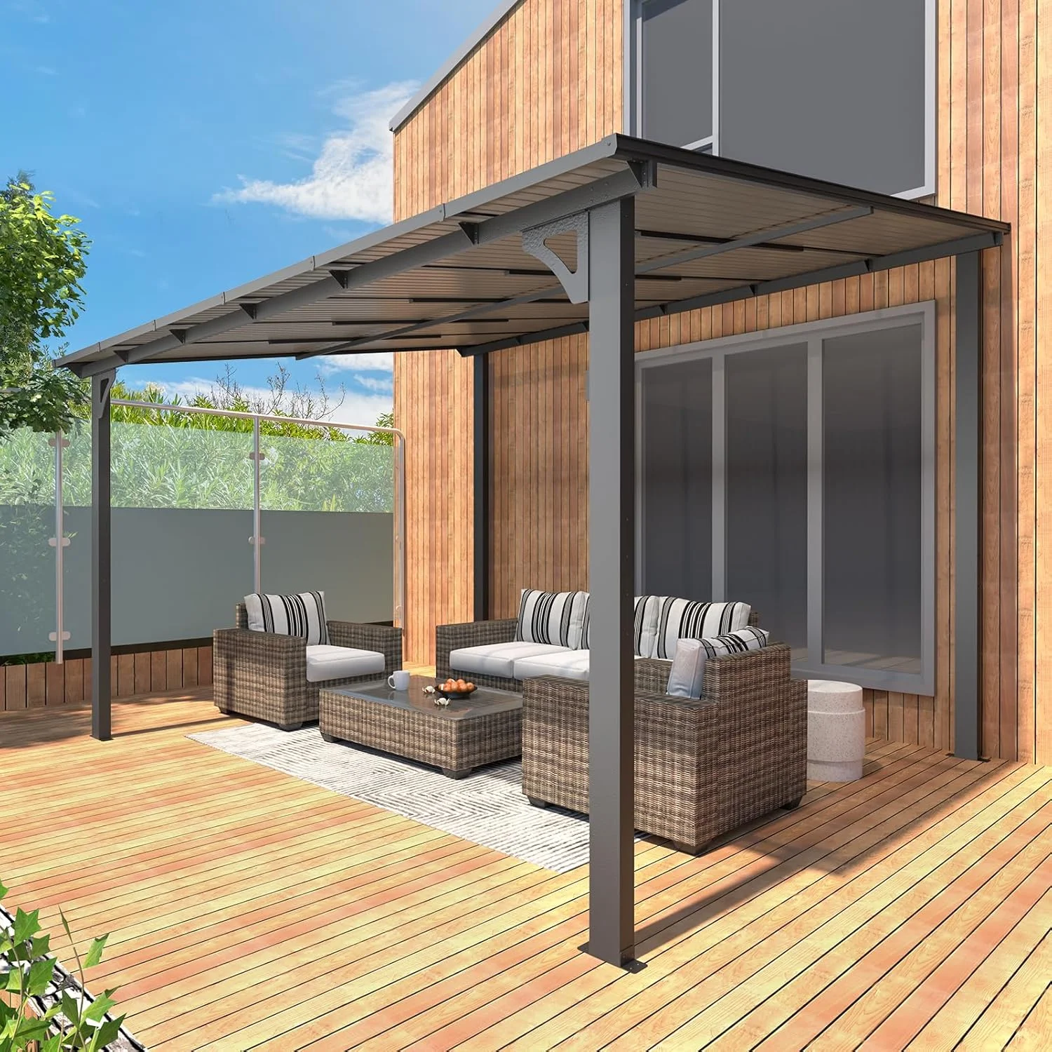 12' x 14' Outdoor Pergola Gazebo, Wall-Mounted Lean to Metal Awnings Gazebos on Clearance for Patio, Large Panel Roof Pergolas and Gazebo for Outdoor Use - Image 6