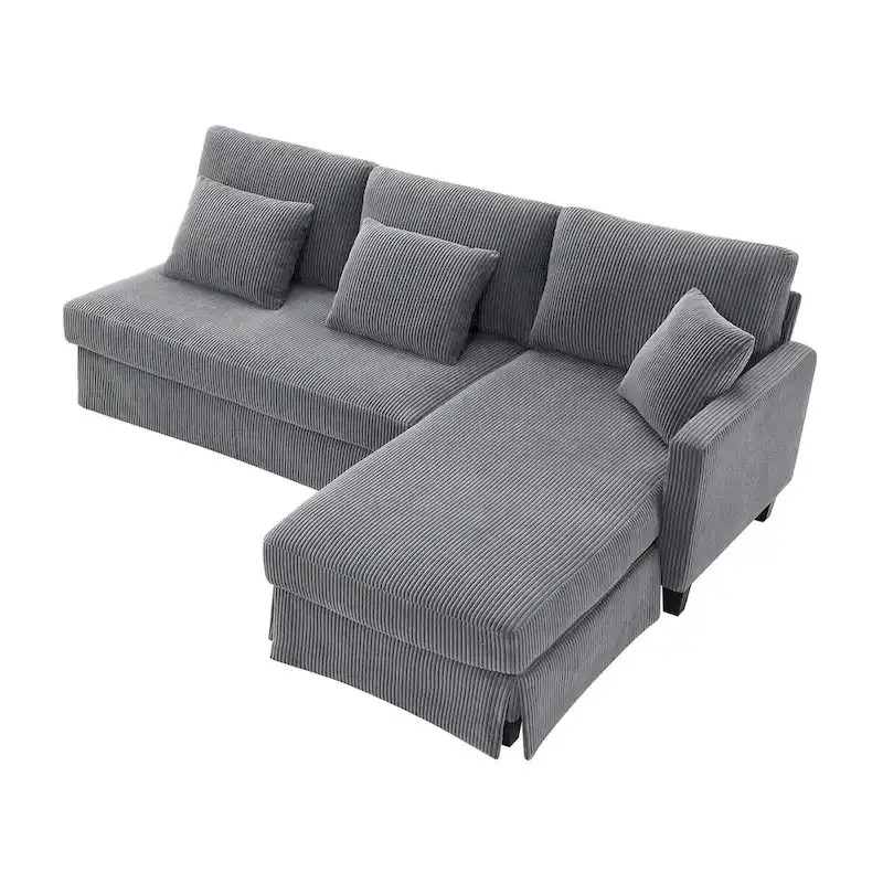 Contemporary L-Shaped Corduroy Sofa with Reversible Chaise from Harper & Bright Designs