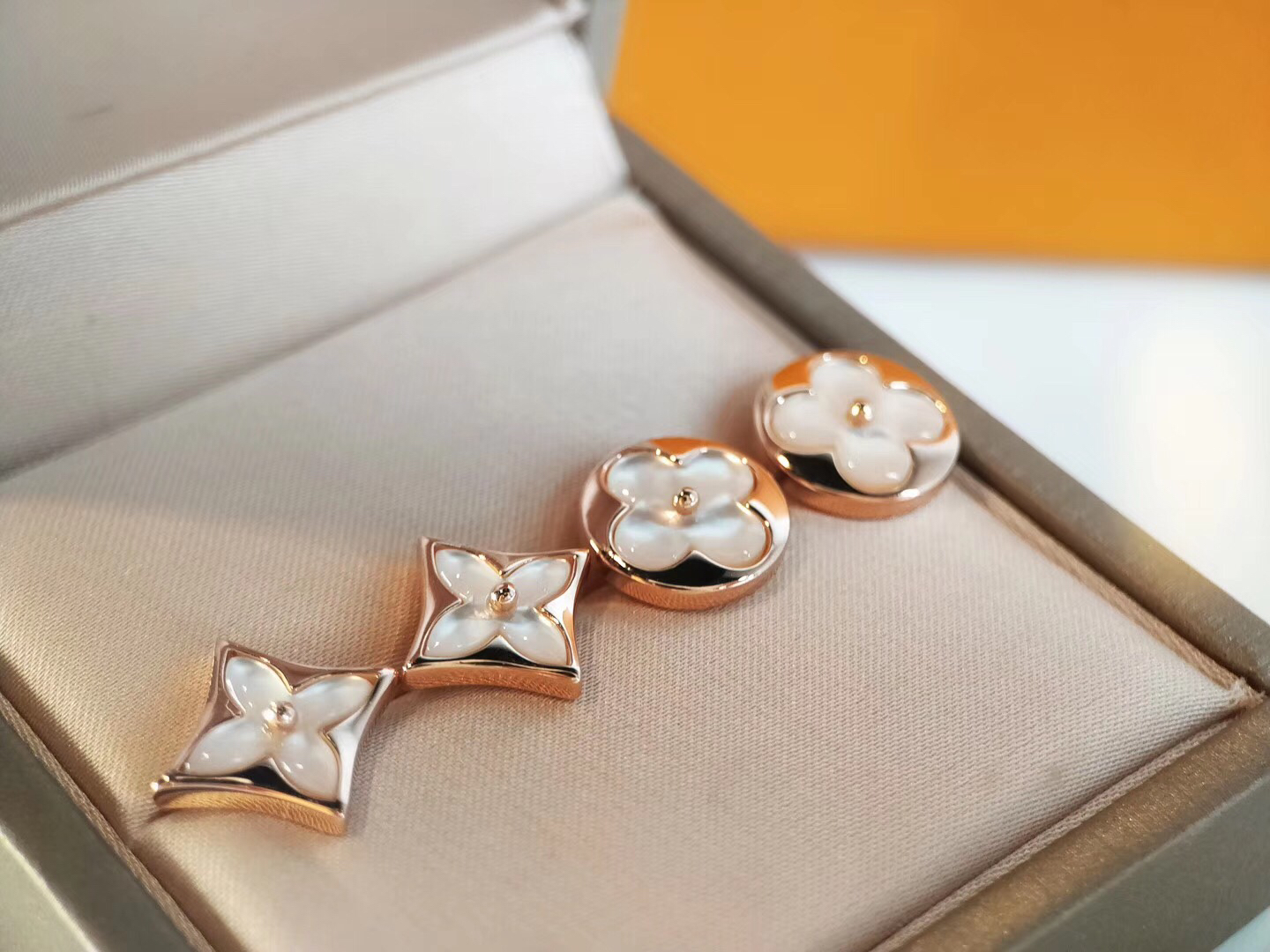 Louis Vuitton Dainty Rose Gold White Mother of Pearl Stud Earrings - Original Replica Club