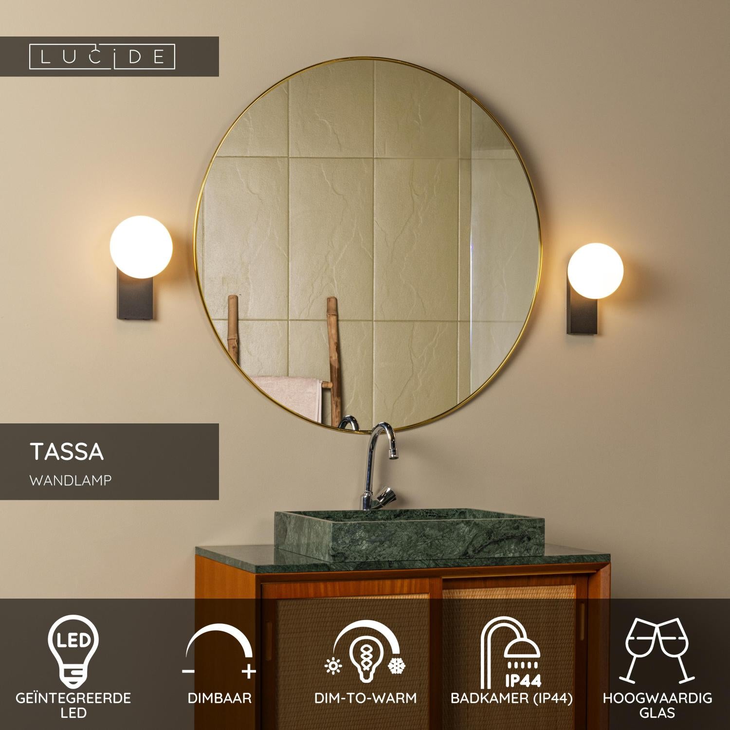 Lucide TASSA Wandlamp - Zwart