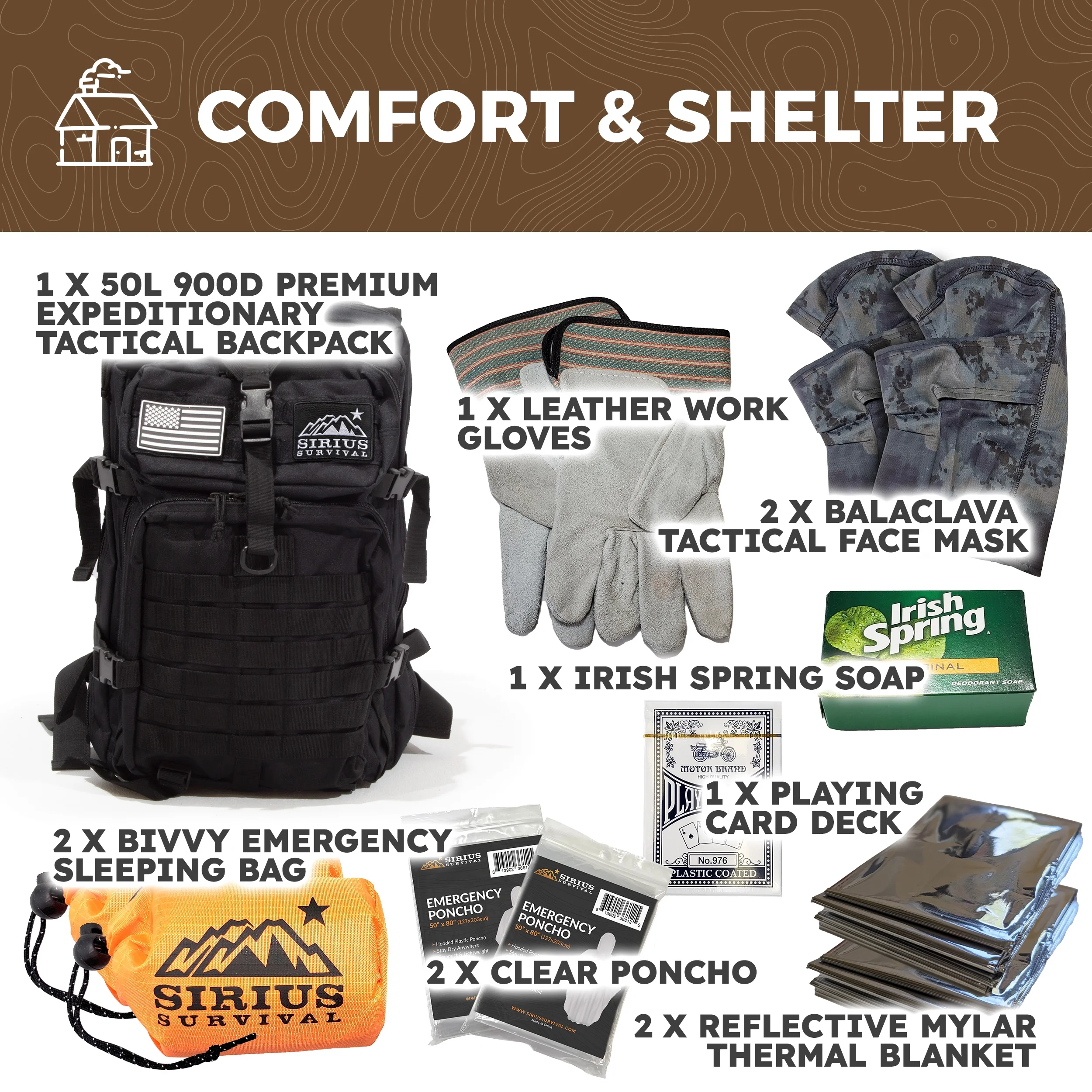 Pre-Packed Emergency Survival Kit/Bug Out Bag for 2 - Over 175 Total Pieces of Disaster Preparedness Supplies for Hurricanes, Floods, Earth Quakes & Other Disasters, Black - Image 8