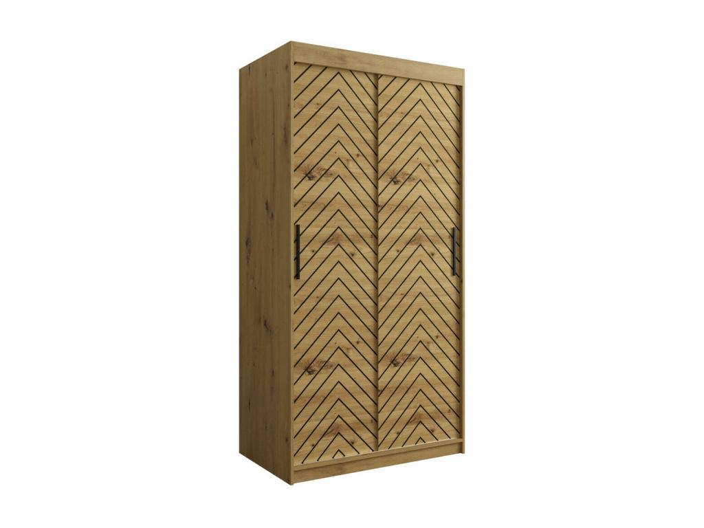 Armario Cozetiq 306 - Roble Artisan - Negro - 200x100x62cm - Puertas de armario Correderas