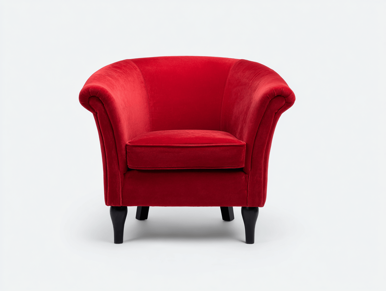 Sillón tapizado – terciopelo rojo – patas negras estilo clásico
