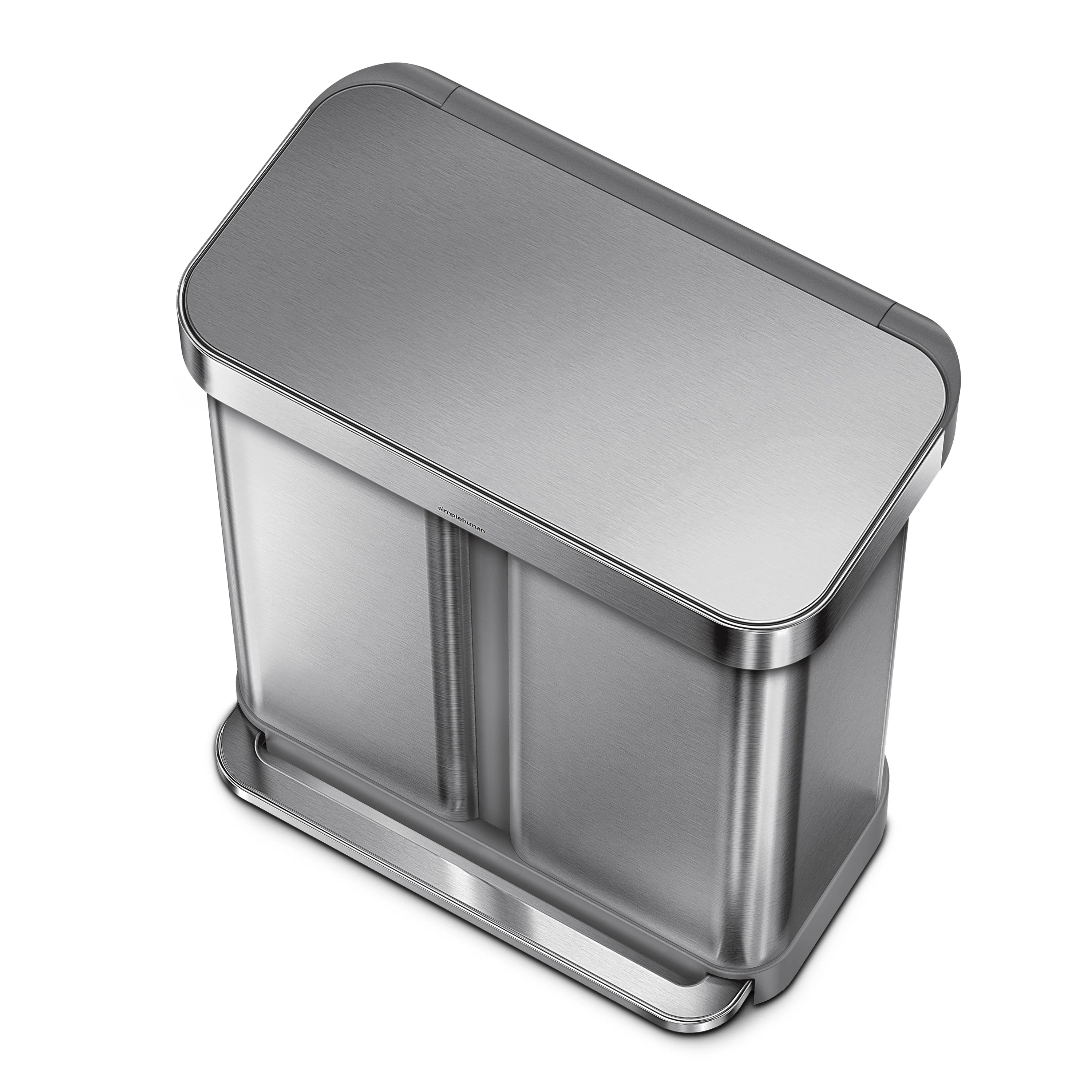 simplehuman 58 Liter / 15.3 Gallon Rectangular Dual Compartment Recycling Step, Brushed Stainless Steel with Soft-Close Plastic Lid Kitchen Trash Can - Image 12