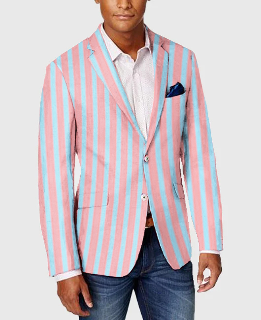 Pink Fashion Stripe Lapel Collar Single Breasted Blazer