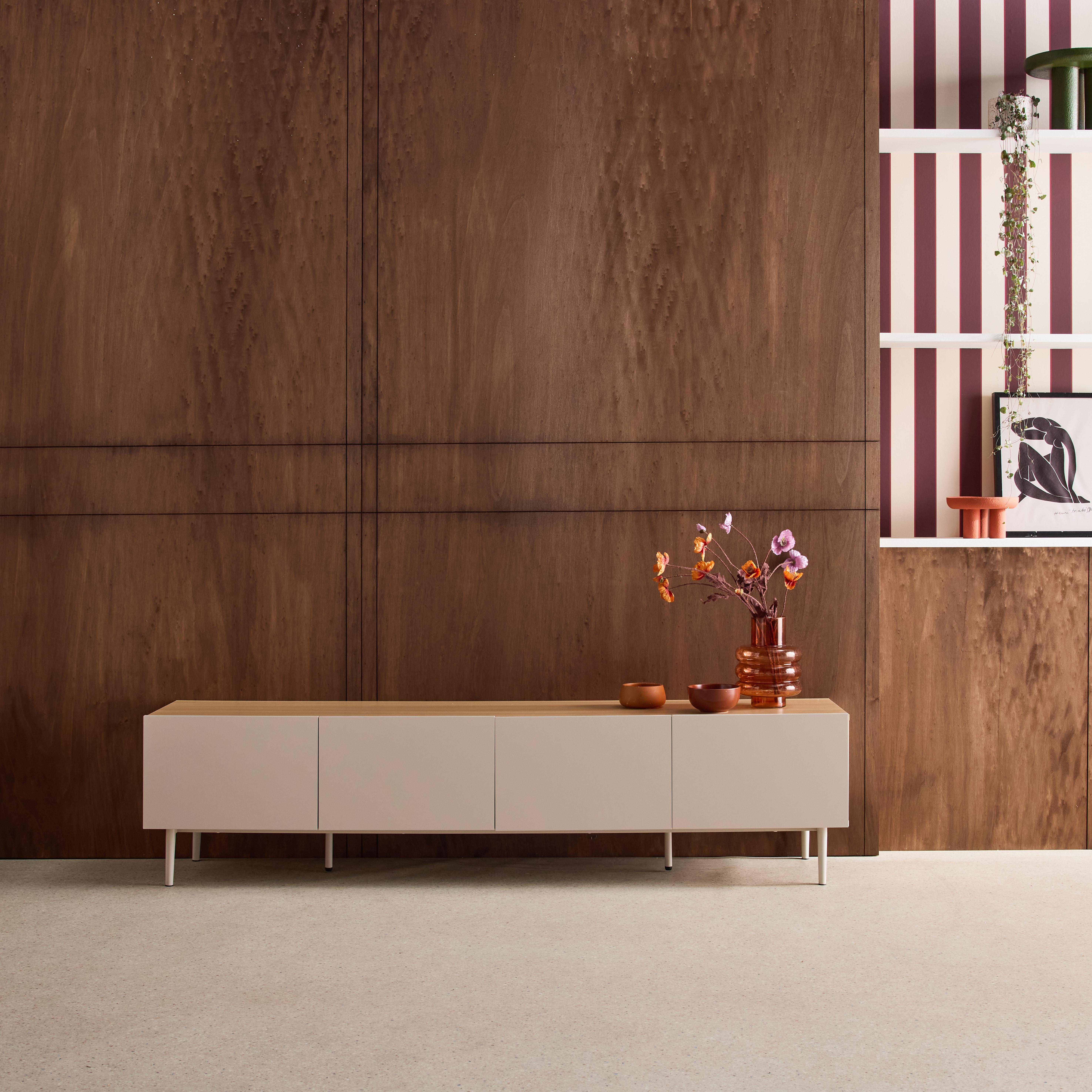 Ashton - Mueble de TV de metal y decoración de madera con 4 puertas, 180 cm