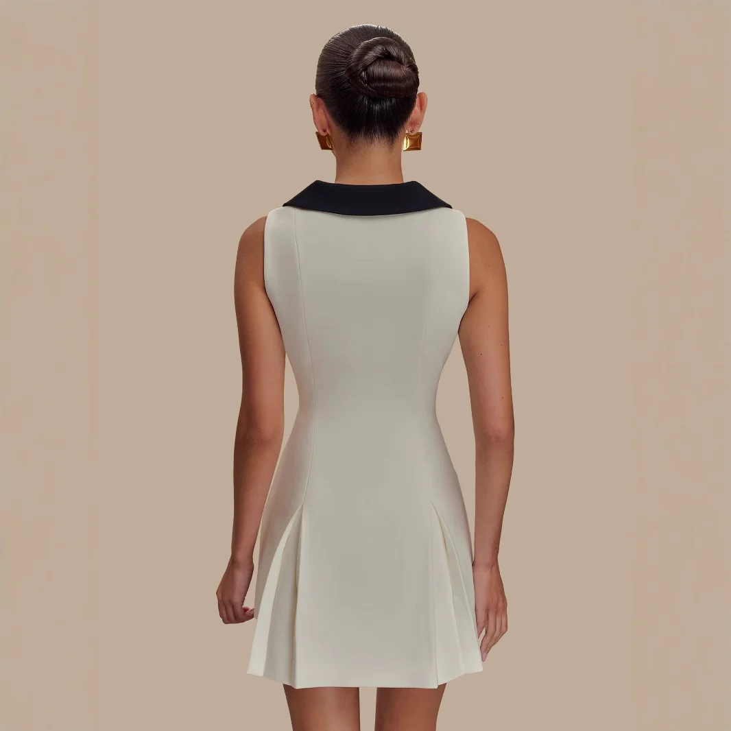 Metal buckle sleeveless temperament waist thin dress dress - Se7enfashion