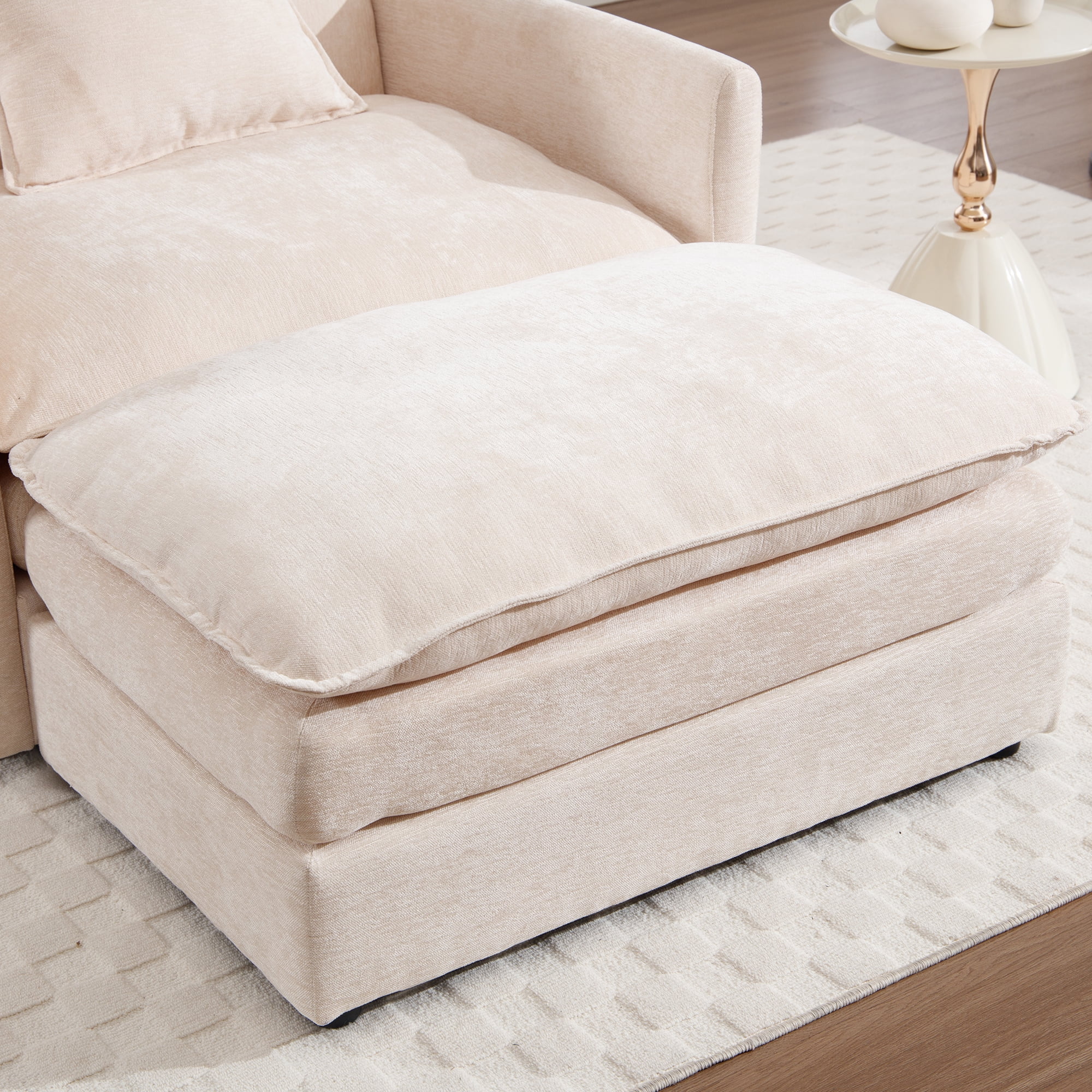 Muumblus Oversized Lounge Chair with Ottoman, Cloud Accent Armchair for Living Room, Beige Chenille - Image 6