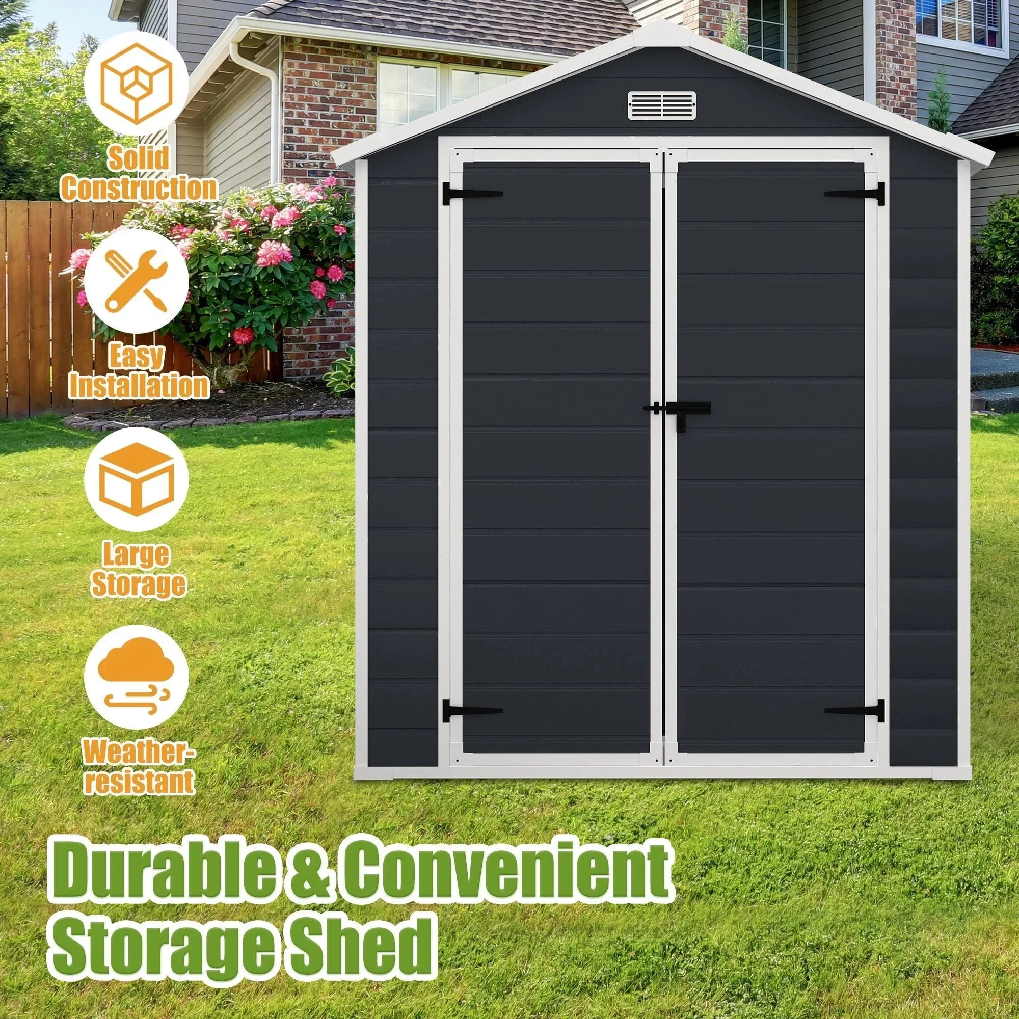Enyopro 306Gal Outdoor Storage Shed, Horizontal Resin Shed, Resistant Tool Plastic Shed for Storage of Bike/Garbage Cans/Garden Tools/Lawn Mowers - Image 17