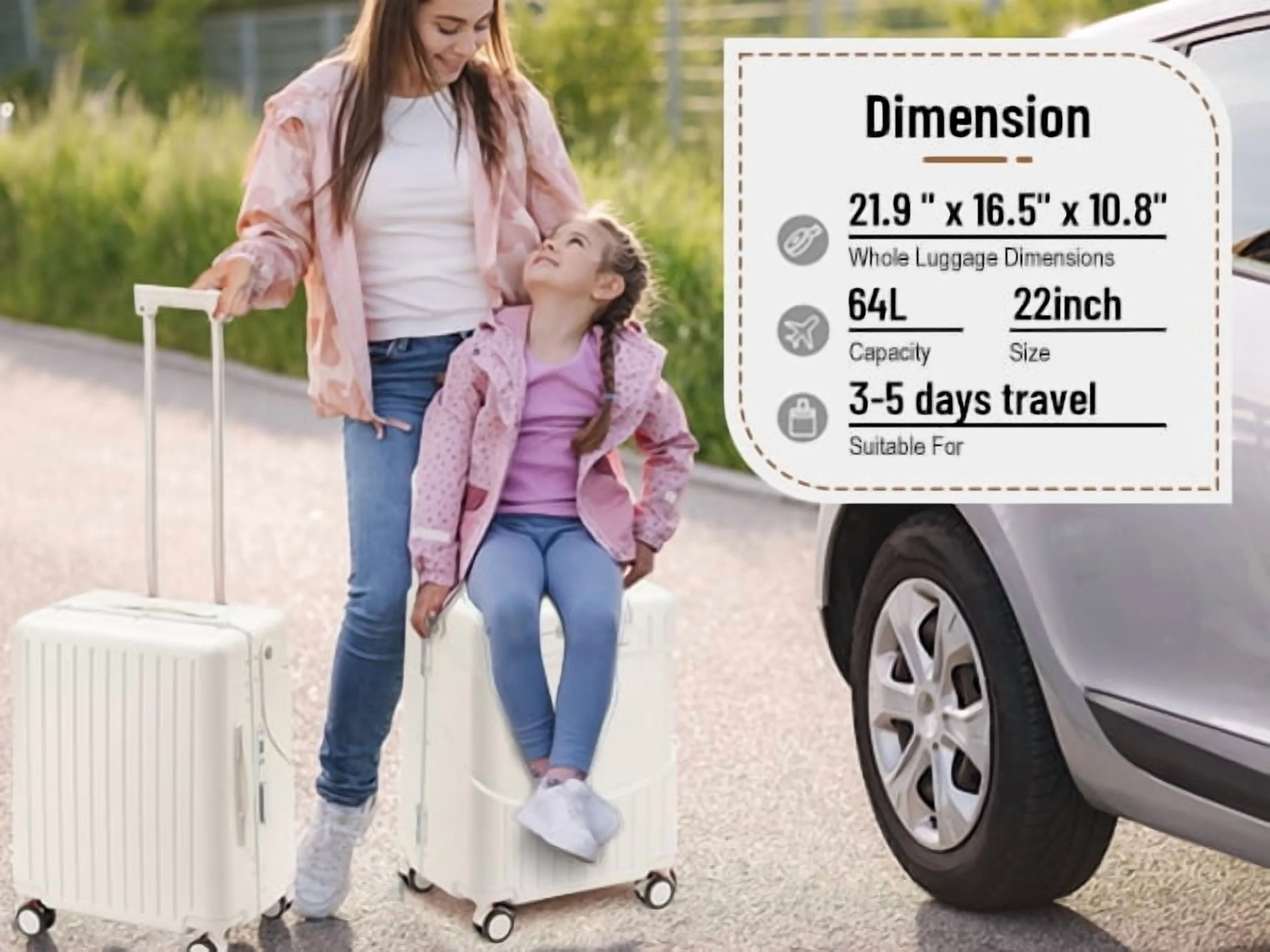22 Inch TSA Lock Luggage with for Kids& Adult,Check in Lockable Spinner Wheels Free Luggage Cover and Safety Seatbelt Travel Suitcase - Image 24