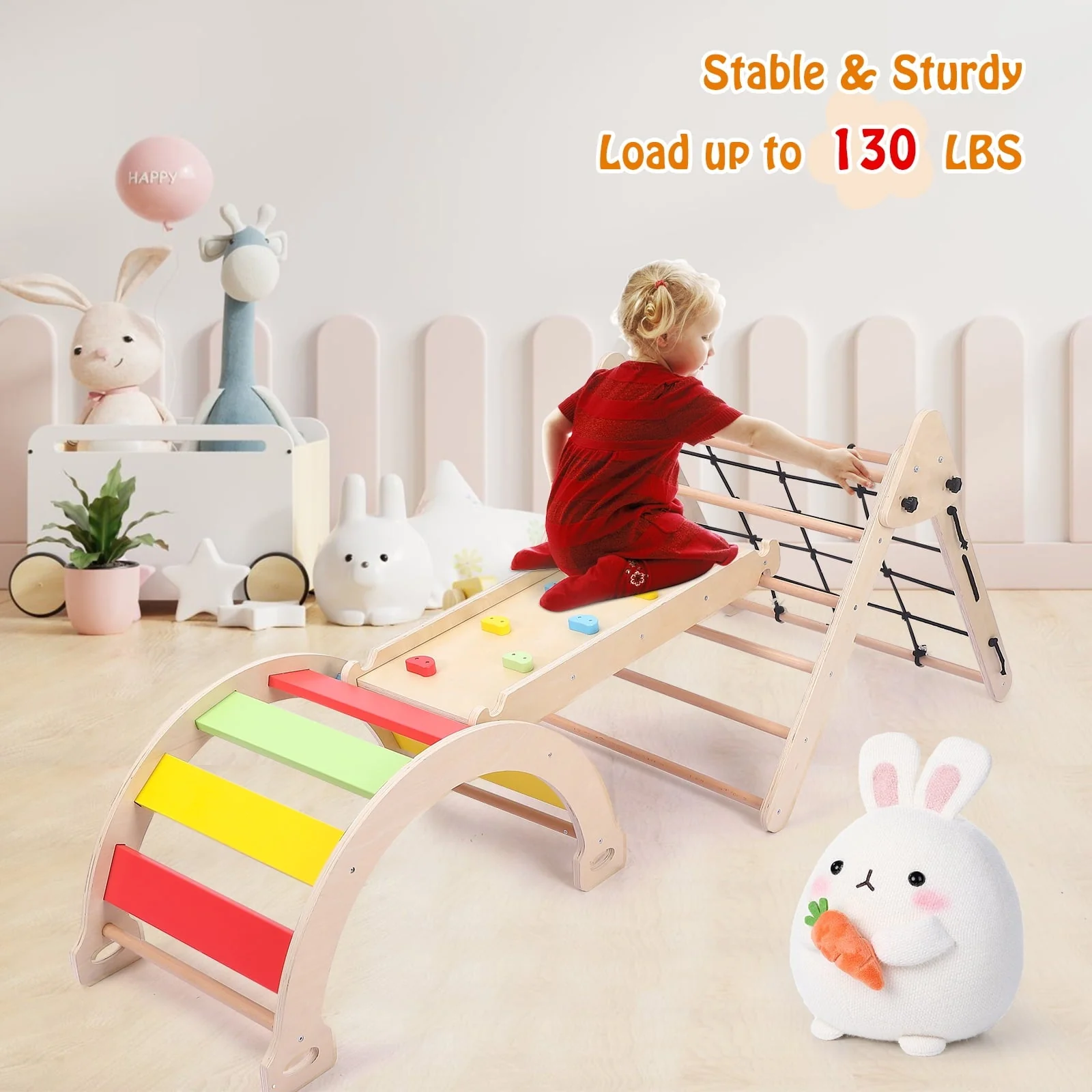 EastVita Toddler Indoor Gym Playset 2-in-1 Wooden Climbing Toys Triangle Folding Climbing for Climbing Sliding for Boys and Girls - Image 4