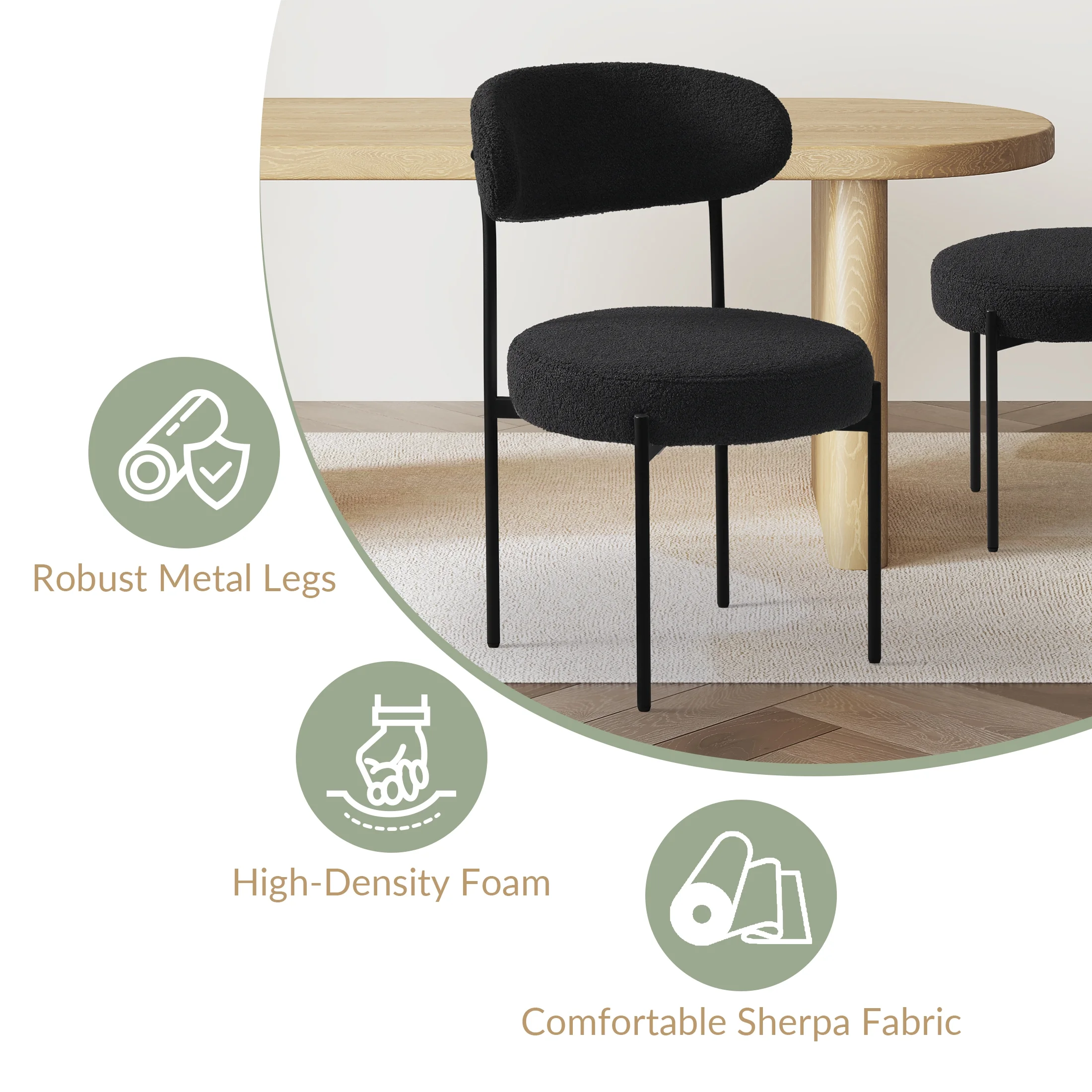 WestinTrends Alexandria Mid-Century Modern Upholstered Sherpa Round Dining Chairs (Set of 4), Sunset Gold - Image 75