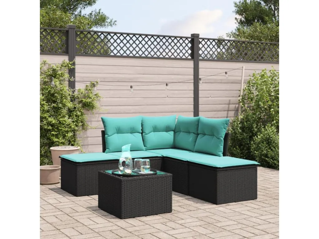 Set de sofás de jardín 6 piezas y cojines ratán sintético negro 89436cckn