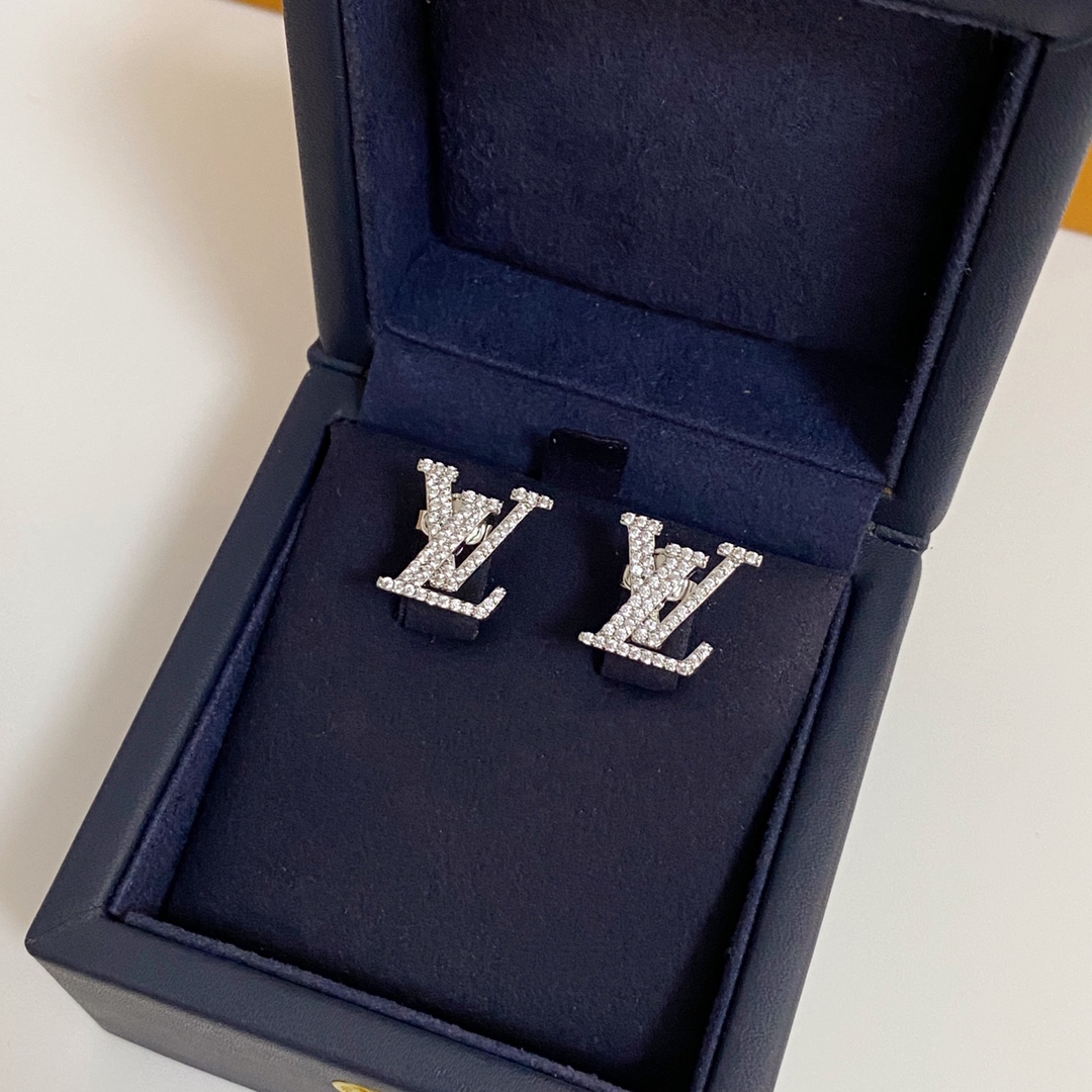 Louis Vuitton Diamond Paved LV Monogram Stud Earrings - Original Replica Club