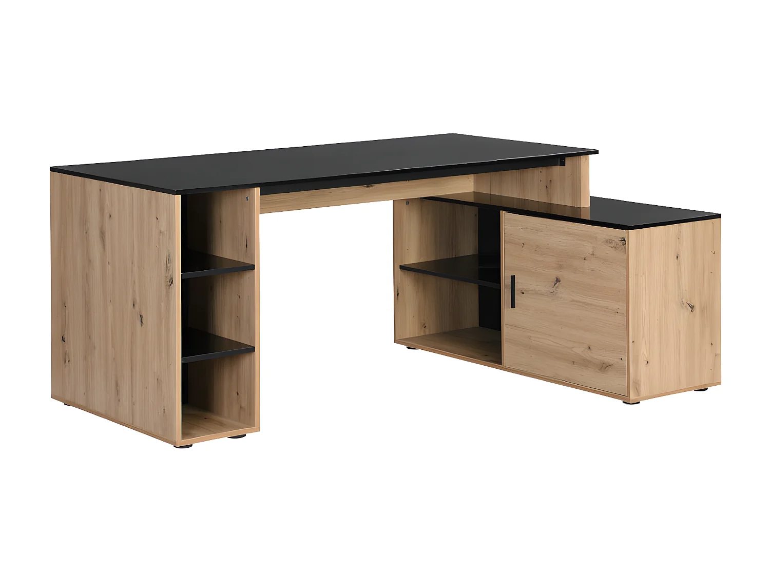 Escritorio rinconera con compartimentos - MDF - Natural y negro - ROMIARA
