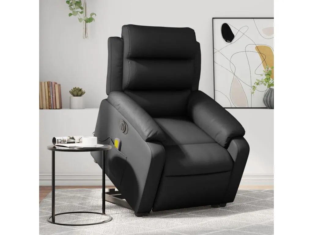 Sillón de masaje elevable eléctrico cuero sintético negro