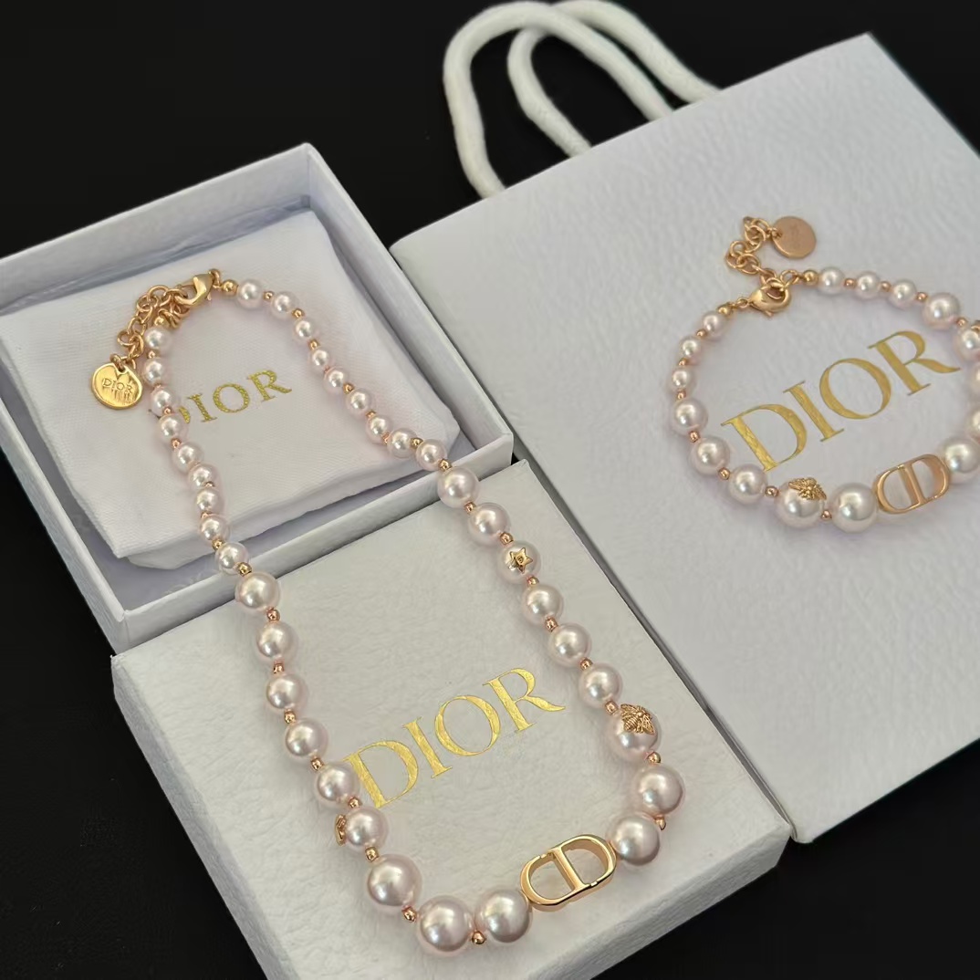 Dior Rose Gold- Finish Vintage Pearl Necklace - Original Replica Club