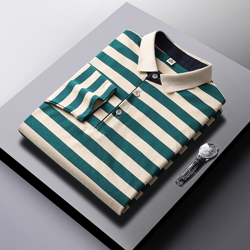 Men's Lapel Striped Polo Shirt