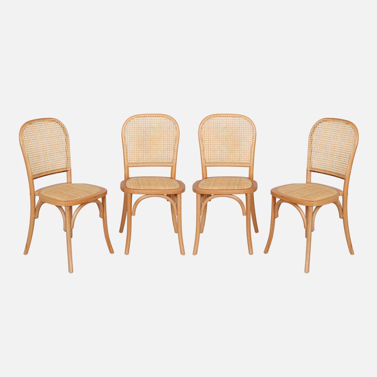 Montparnasse - Sillas de madera y ratán vintage, set de 4