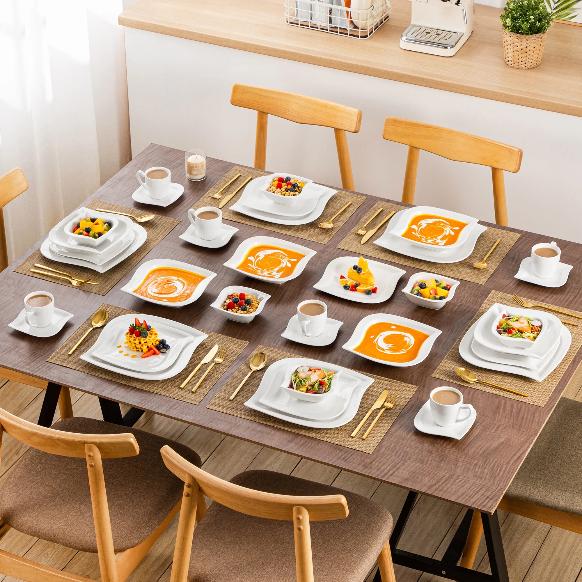 vancasso 36 pcs Dinnerware Sets, Plates and Bowls Set for 6, Porcelain Dinner Set, Marble Gray - Image 16