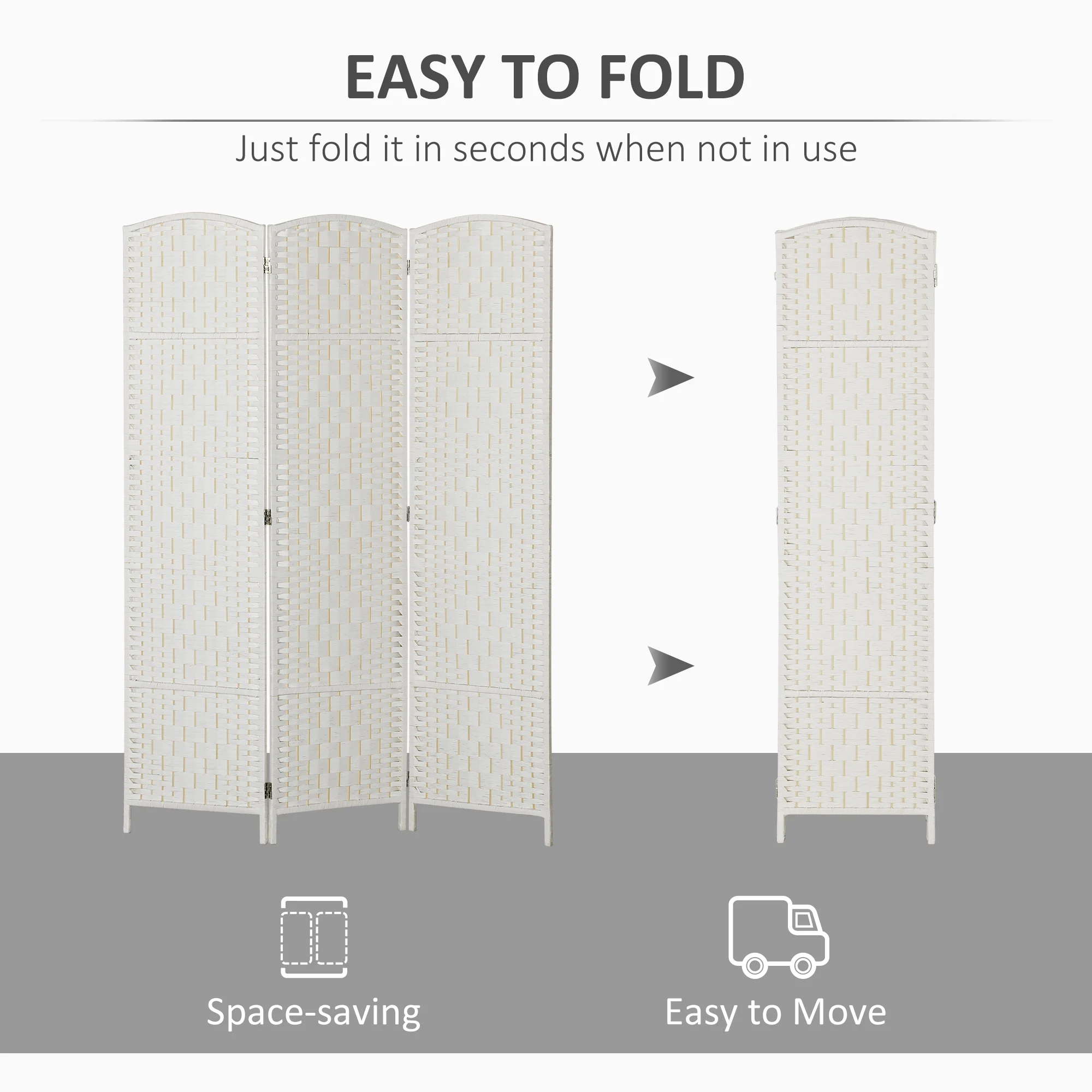 HOMCOM Room Divider, 3 Panel Folding Privacy Screen, 6FT Tall Portable Wicker Weave Partition Wall Divider for Bedroom, Home Office, White - Image 3