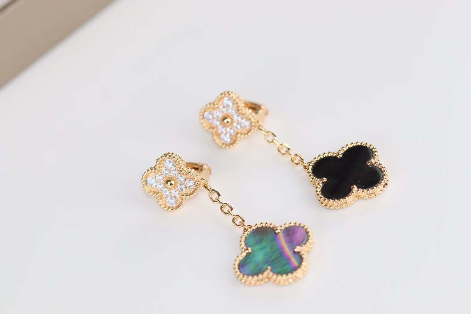 VCA Grey Mother of Pearl Magic Alhambra Earrings 2 Motifs - Original Replica Club