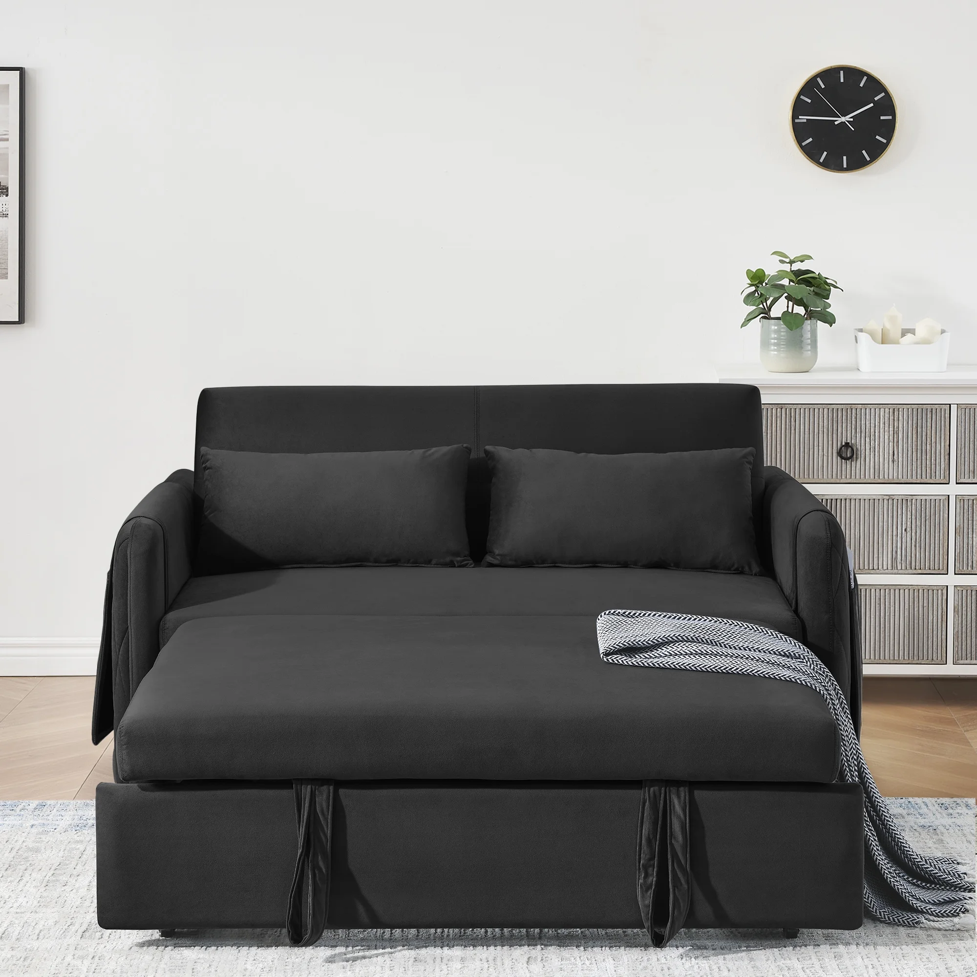 Convertible Sofa Bed,3 in 1 Sleeper Sofa with 2 Pillows and Adjustable Backrest for Living Room Office,Black - Image 6