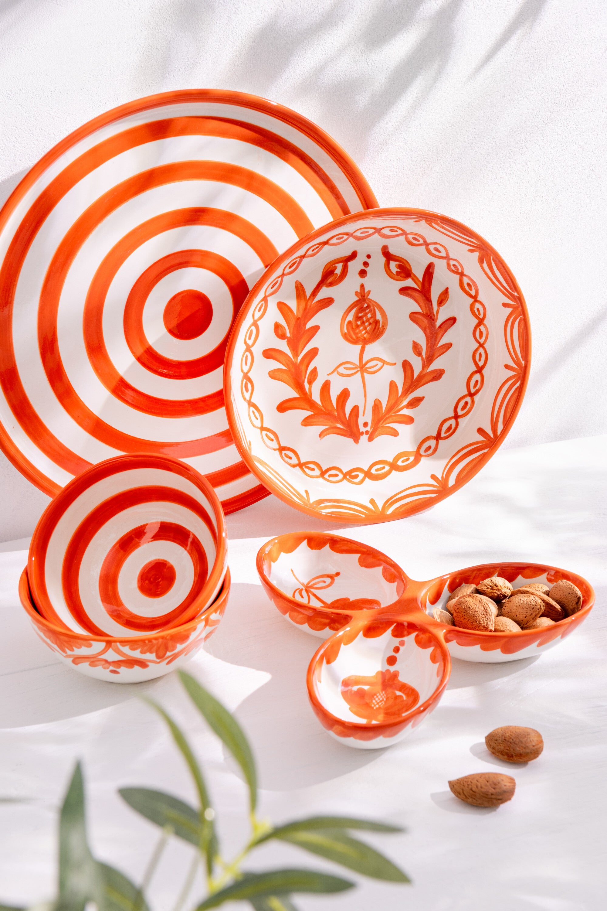 J-Line schaal Granada Stripes - keramiek - wit oranje