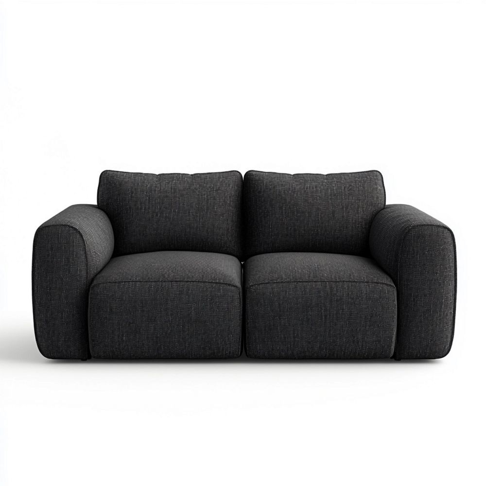 Sofá Modular Negro Sala de Estar 2 Plazas Tapizado Tela