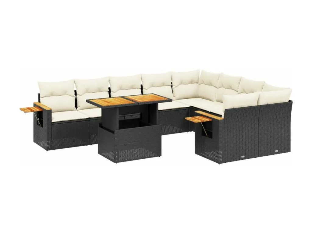 Set de sofás de jardín 10 piezas cojines ratán sintético negro gqcz12491