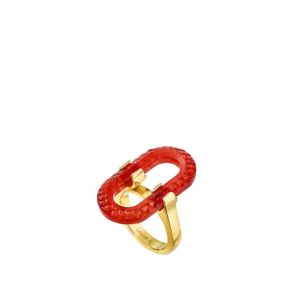 BAGUE EMPREINTE ANIMALE - CRISTAL ROUGE, LAITON PLAQUÉ OR JAUNE 18 CARATS