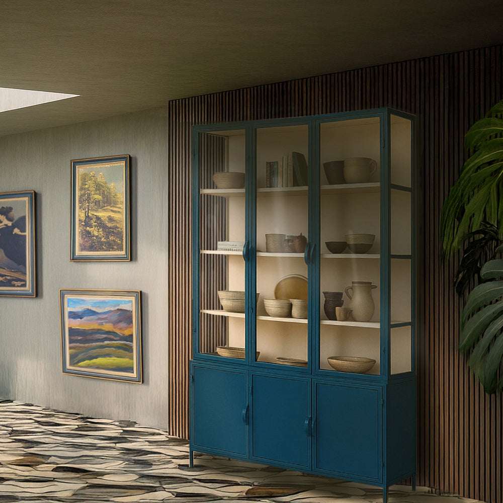 New Routz Detroit Vitrinekast B 142 cm - Blauw / Zand