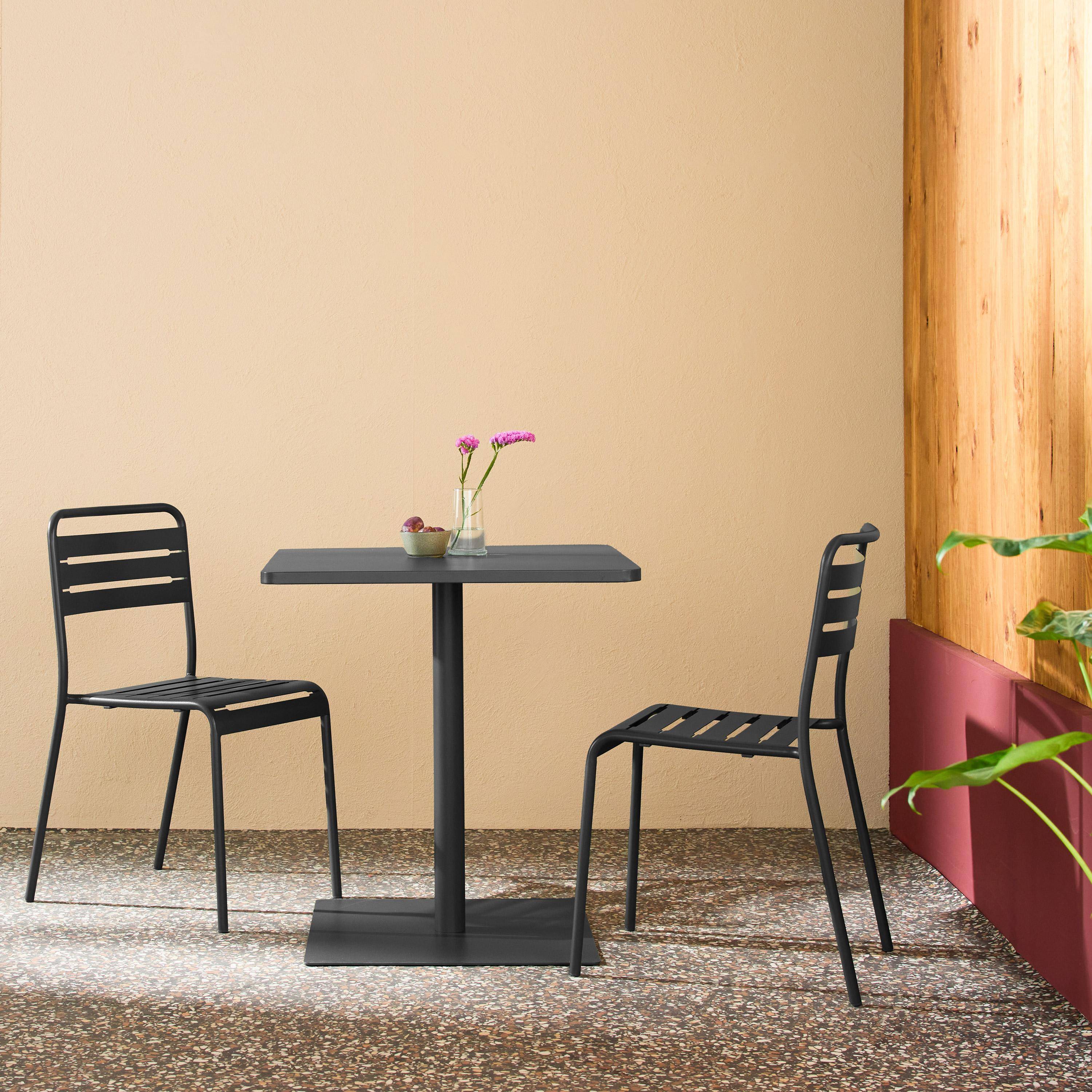 Orea + Amelia - Mesa de jardín bistró cuadrada de acero con 2 sillas