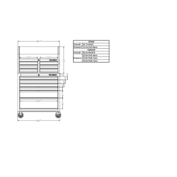 36 IN. W 12-DRAWER COMBINATION TOOL CHEST AND CABINET COMBO IN GLOSS RED