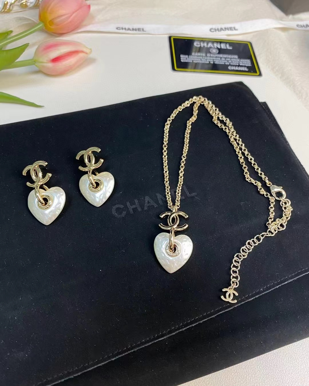Chanel White Love Heart Double C Earrings - Original Replica Club