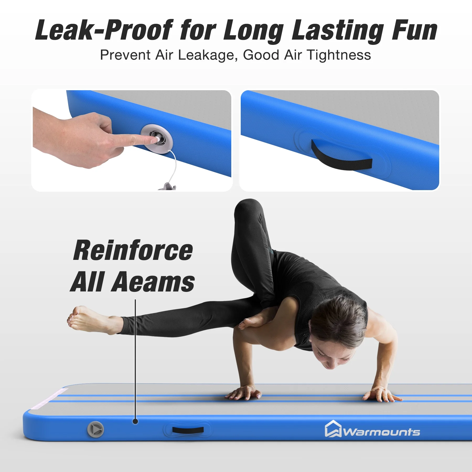WARMOUNTS Tumbling Mat, 10 ft Inflatable Air Gymnastics Training Mats w/ Electric Pump, 4'' Thick Tumble Track for Home, Gym, Cheerleading, Water, Outdoor - Image 18