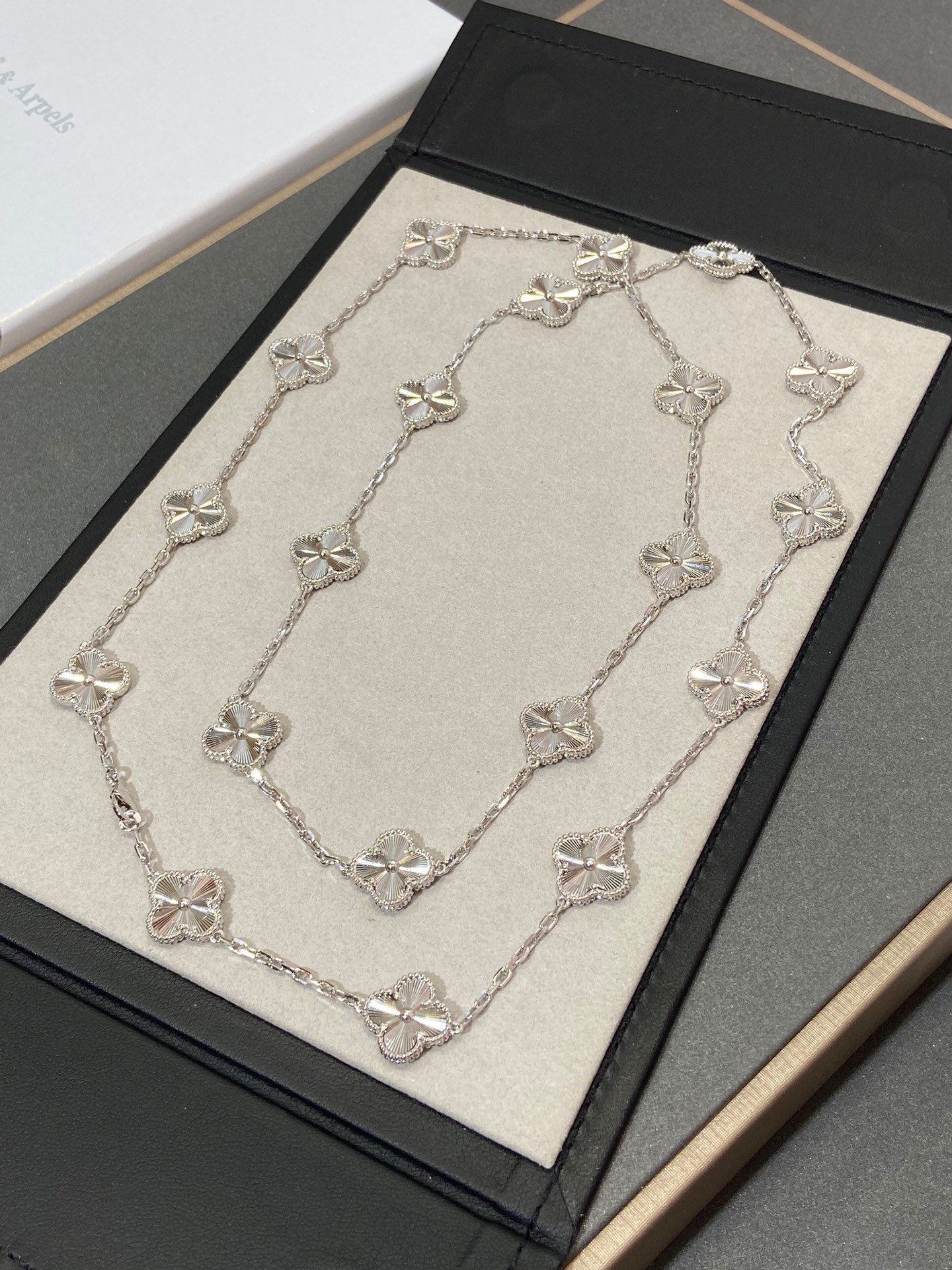 VCA White Laser Clover Vintage Alhambra Long Necklace, 20 Motifs - Original Replica Club