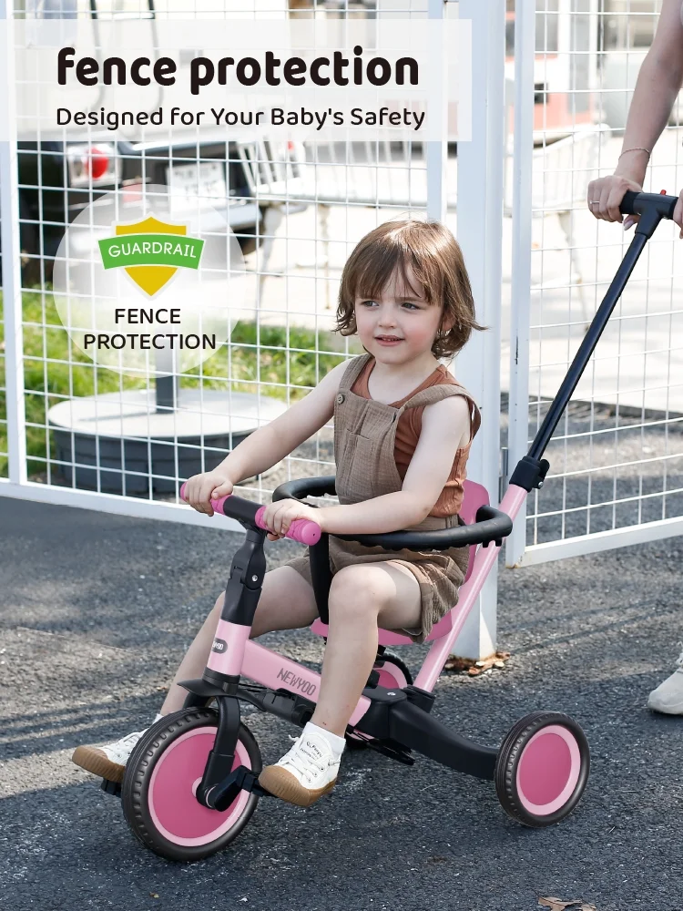 newyoo TR008 5-in-1 Toddler Tricycle with Push Handle, Converts to Balance Bike for 1-3 Year Old, Khaki - Image 15