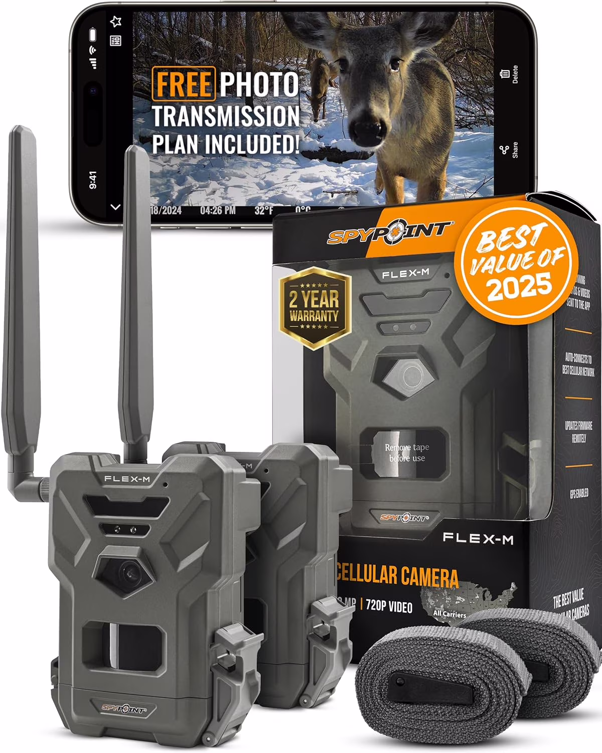 SPYPOINT Flex-m Twin Pack Cellular Trail Camera -C Hunting Trail Monitor with GPS, Night Vision, Dual-Sim LTE, IP65 Water-Resistant - Image 2