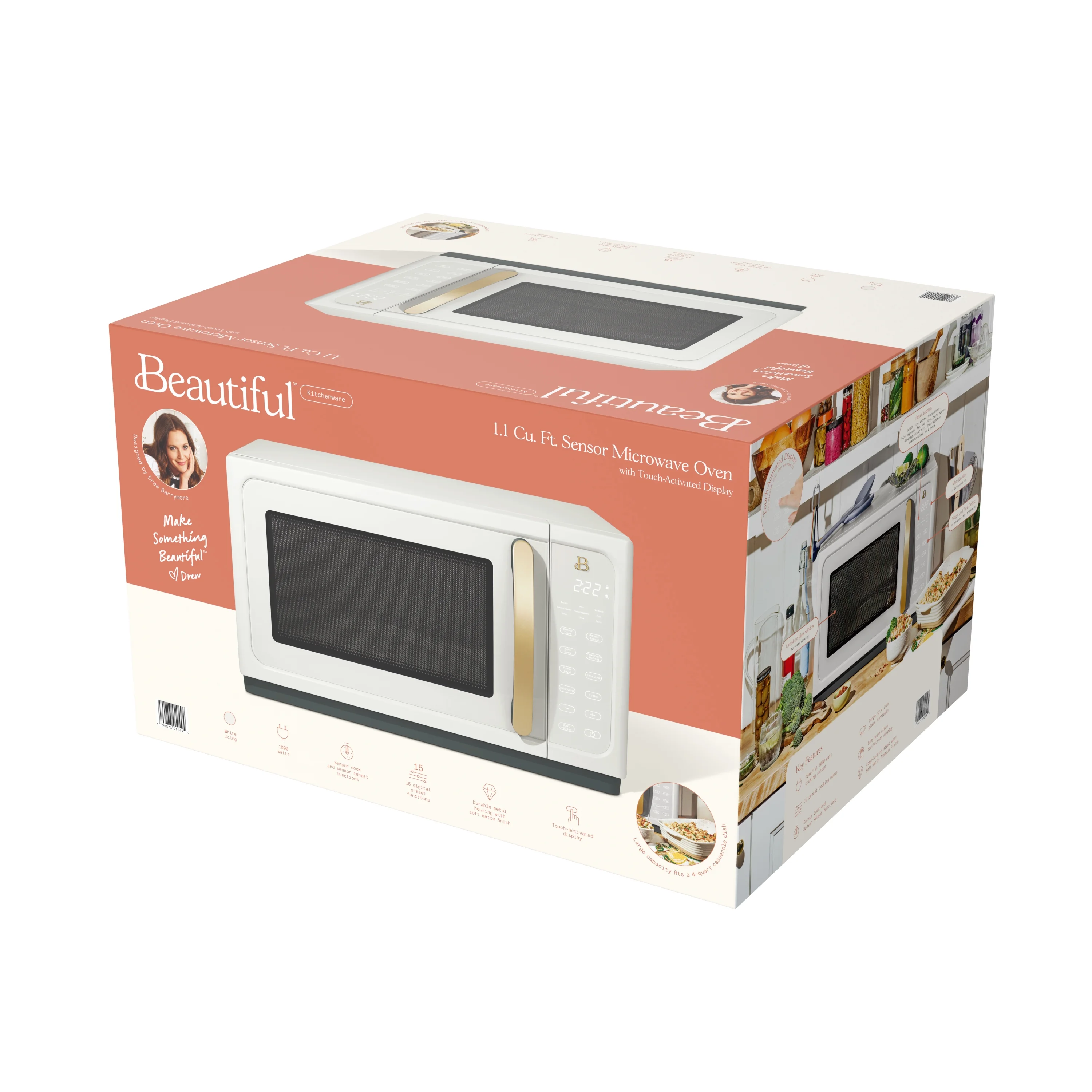 Beautiful 1.1 Cu ft 1000 Watt, Sensor Microwave Oven, White Icing by Drew Barrymore, New - Image 13