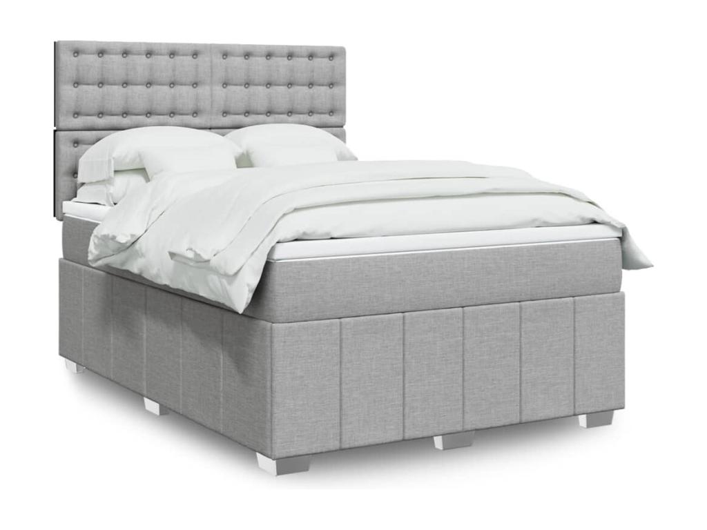 Cama box spring con colchón tela gris claro 160x200 cm