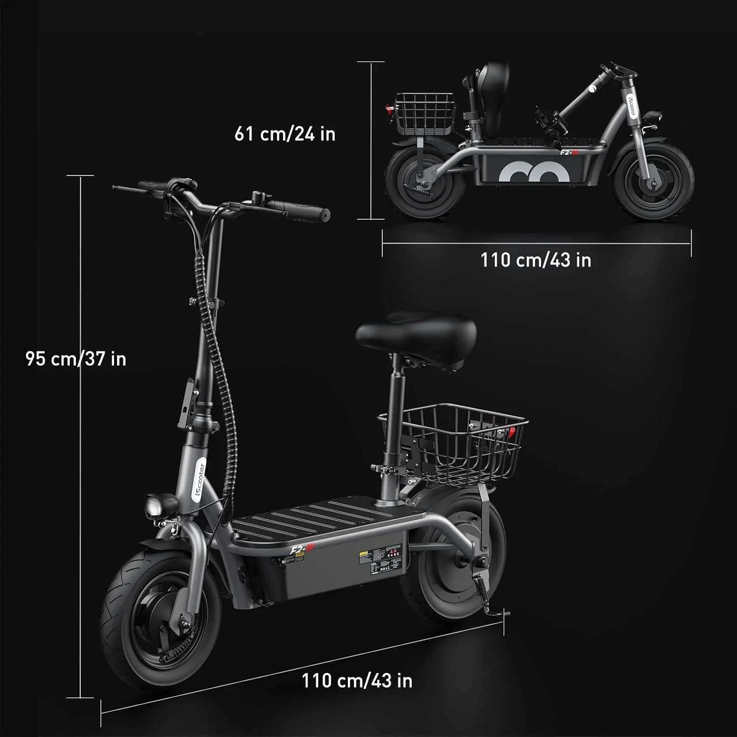 iScooter electric scooter with seat 28/19/15.6 mph top speed dual suspension scooter
