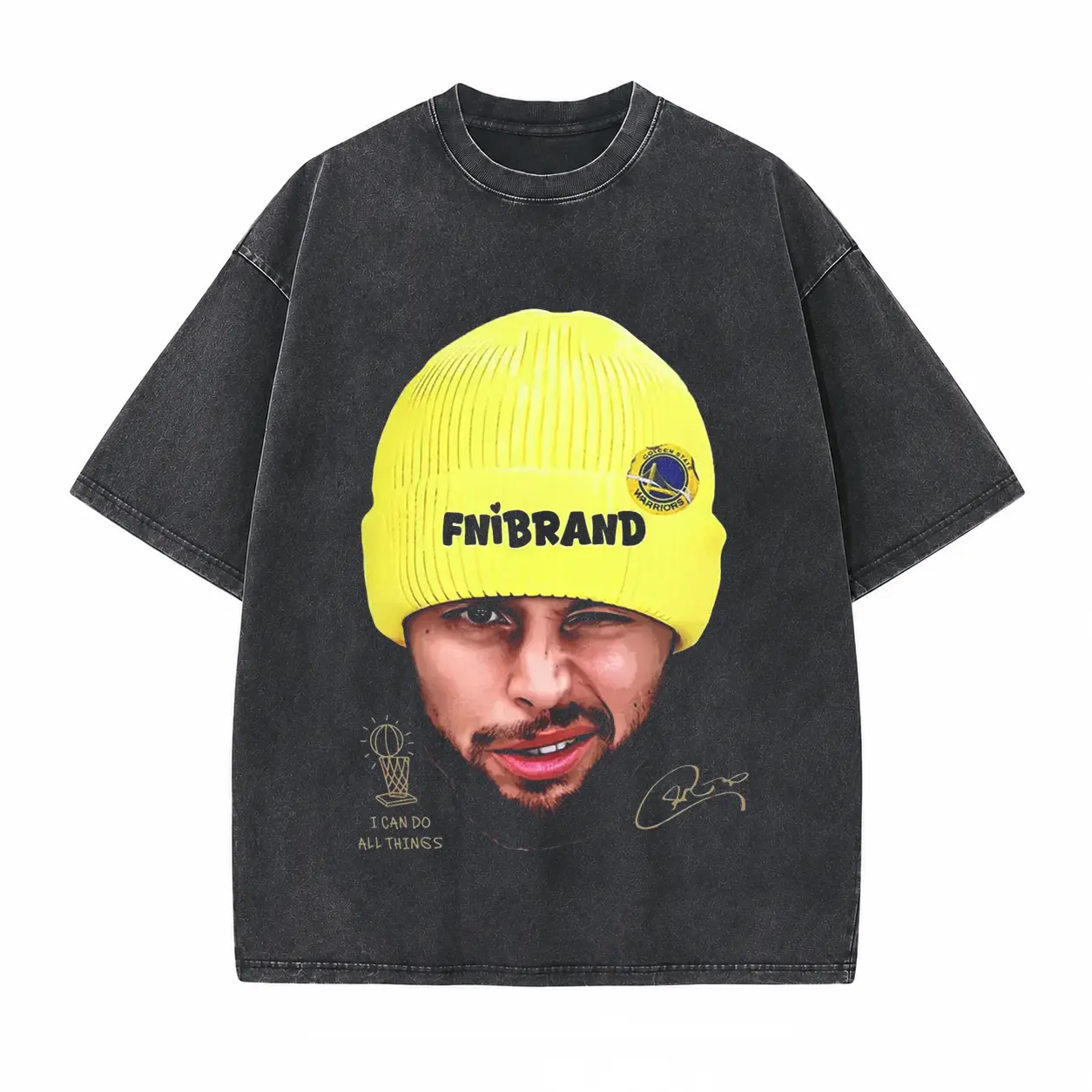 Retro Wink Face Portrait Printed Unisex Washed T-Shirt