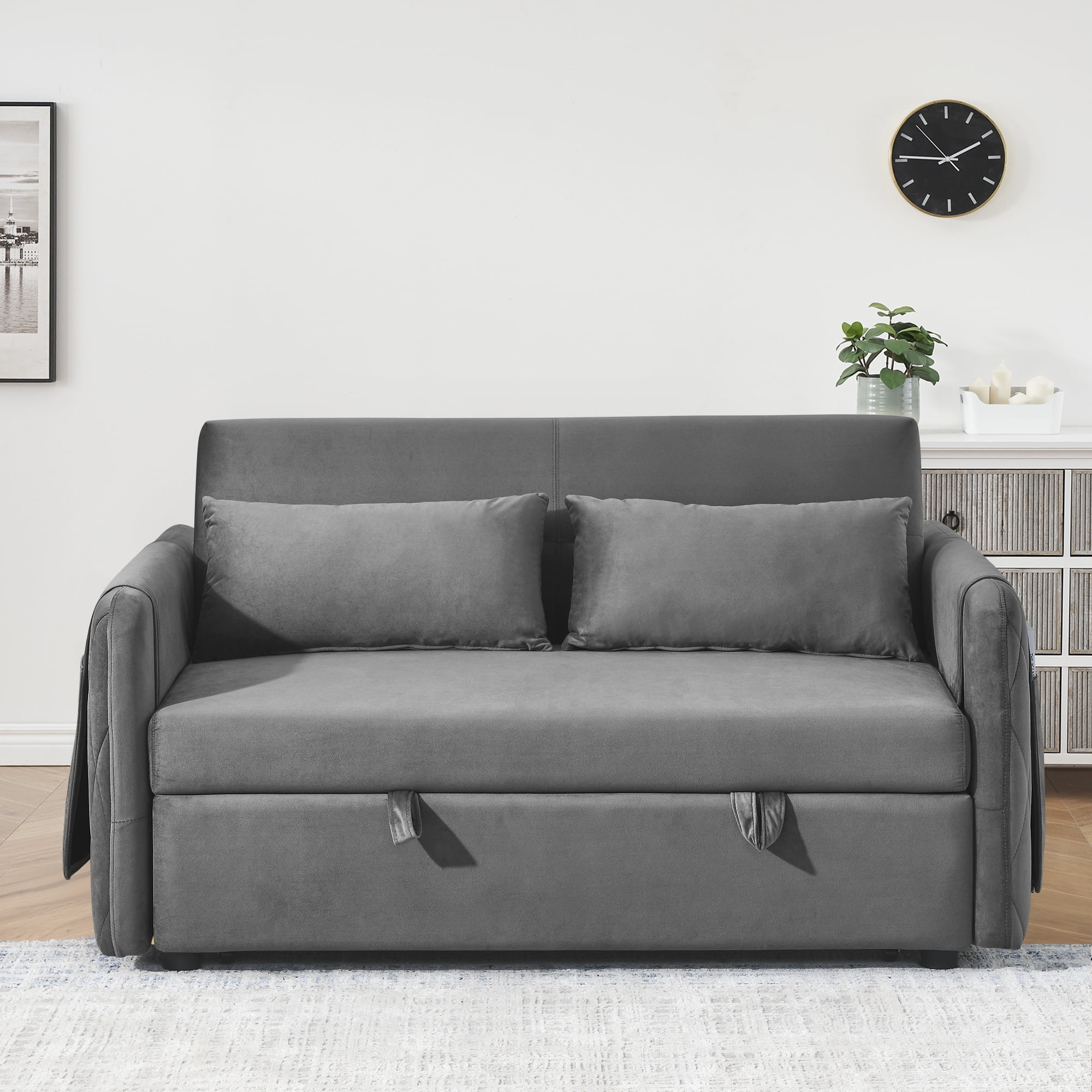 Convertible Sofa Bed,3 in 1 Sleeper Sofa with 2 Pillows and Adjustable Backrest for Living Room Office,Black - Image 20